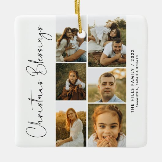 Minimal Christmas Blessings Script Family 6 Photos Keramisch Ornament (Voorkant)