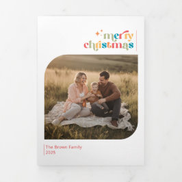 Minimal Christmas Family Photo Collage Greetings Drieluik Kaart