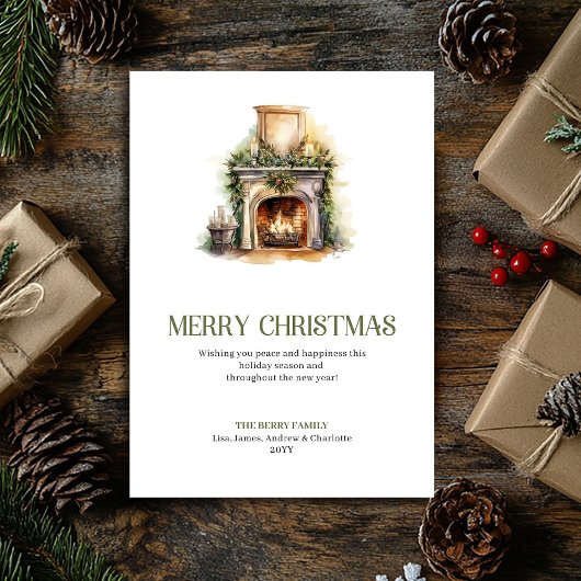 Minimal Christmas Fireplace Card Timeless Holiday  Feestdagenkaart