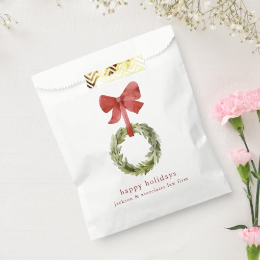 Minimal Christmas Greenery Wreath Red Bow Bedankzakje (Gezegeld)