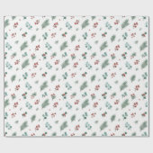 Minimal Christmas Pattern, Pine & Berries  Cadeaupapier (Vlak)