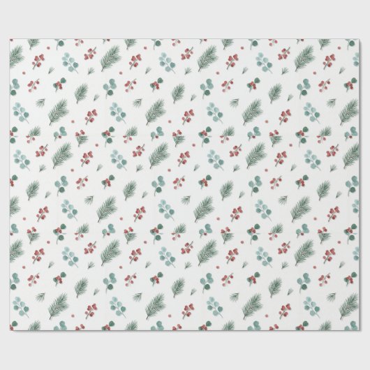 Minimal Christmas Pattern, Pine & Berries  Cadeaupapier (Vlak)