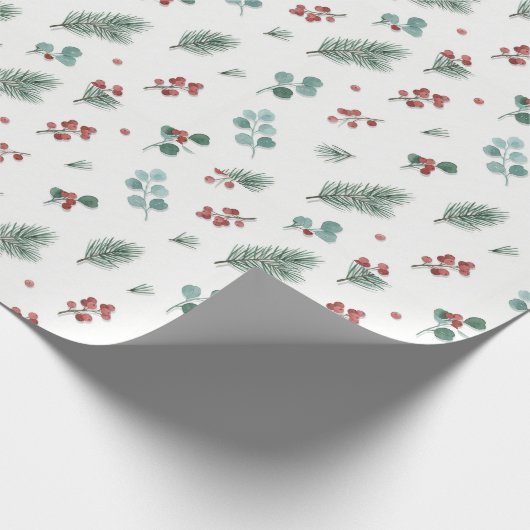 Minimal Christmas Pattern, Pine & Berries  Cadeaupapier (Hoek)