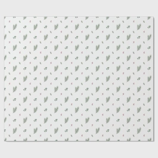 Minimal Christmas Pattern, Pine, Berries Cadeaupapier (Vlak)