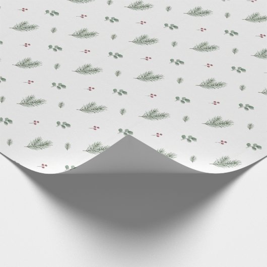Minimal Christmas Pattern, Pine, Berries Cadeaupapier (Hoek)