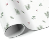 Minimal Christmas Pattern, Pine, Berries Cadeaupapier (Rol Hoek)