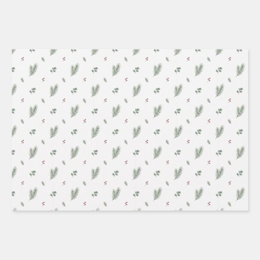 Minimal Christmas Pattern, Pine, Berries Inpakpapier Vel (Voorkant 3)