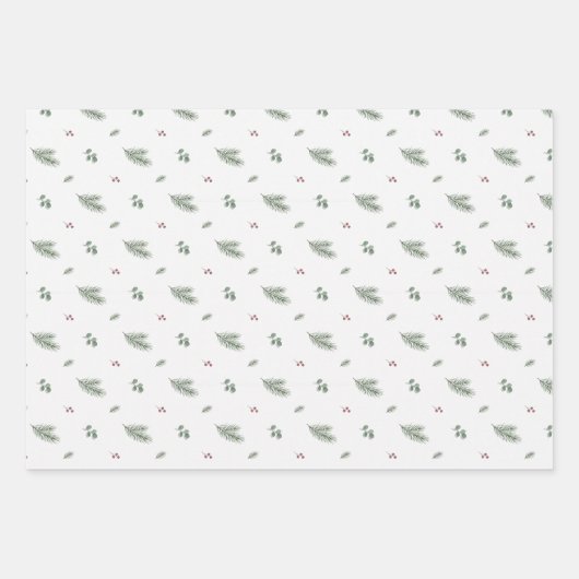 Minimal Christmas Pattern, Pine, Berries Inpakpapier Vel (Voorkant 2)