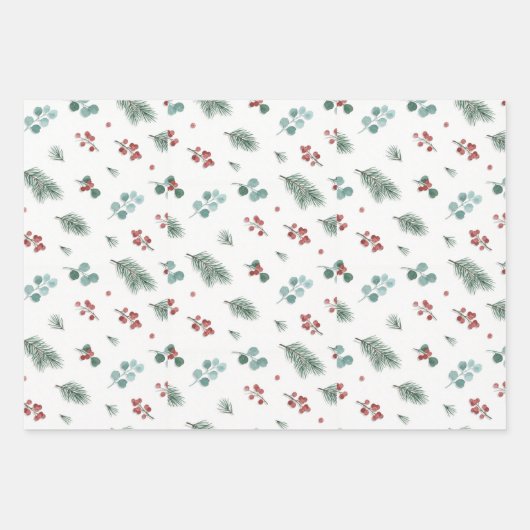 Minimal Christmas Pattern, Pine & Berries  Inpakpapier Vel (Voorkant 2)