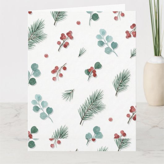 Minimal Christmas Pattern, Pine & Berries Kaart (Voorkant)