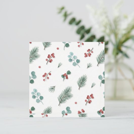 Minimal Christmas Pattern, Pine & Berries  Kaart (Staand voorkant)