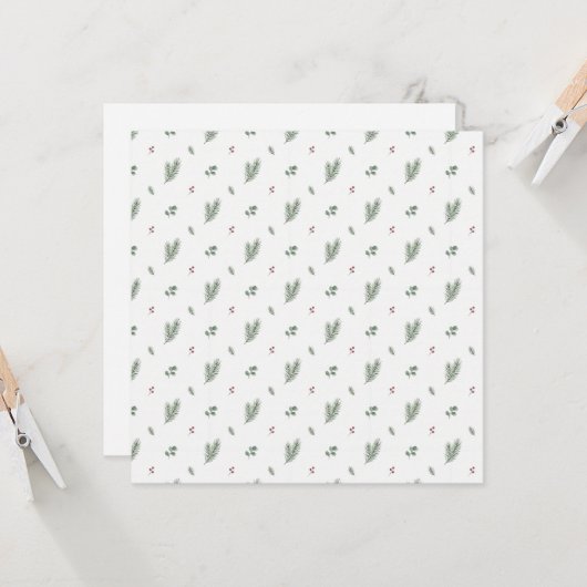 Minimal Christmas Pattern, Pine, Berries Kaart (Voorkant / Achterkant in situ)