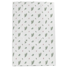 Minimal Christmas Pattern, Pine, Berries Medium Cadeauzakje