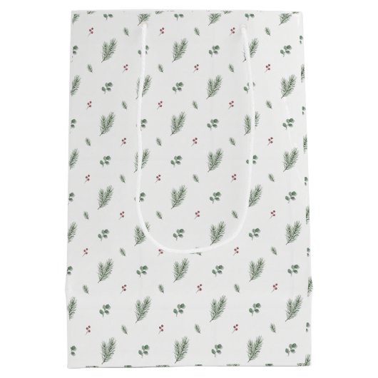 Minimal Christmas Pattern, Pine, Berries Medium Cadeauzakje (Achterkant)