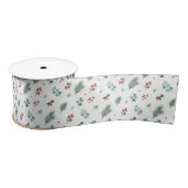 Minimal Christmas Pattern, Pine & Berries  Satijnen Lint (Spoel)
