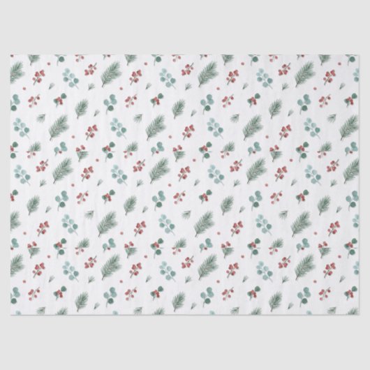 Minimal Christmas Pattern, Pine & Berries  Tissuepapier (Voorkant)
