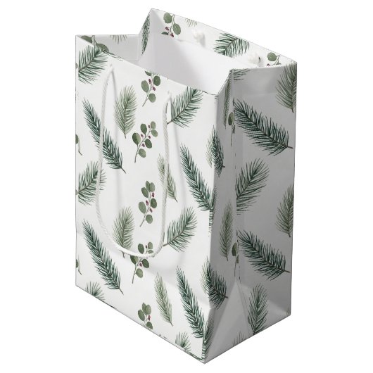 Minimal Christmas Pine Pattern, Scandi Style Medium Cadeauzakje (Voorkant Gekanteld)