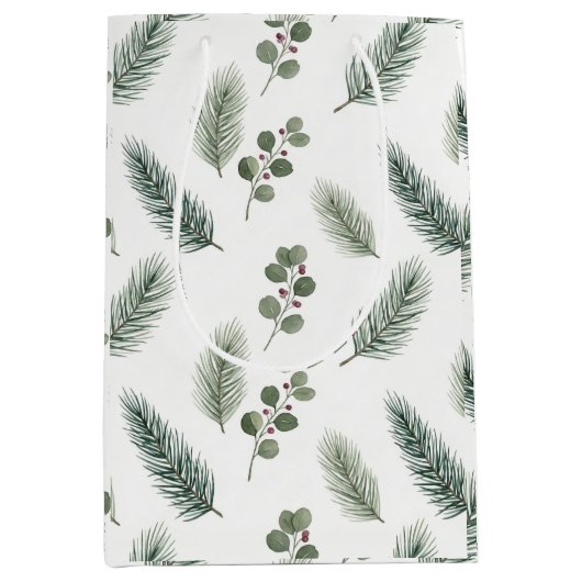 Minimal Christmas Pine Pattern, Scandi Style Medium Cadeauzakje (Voorkant)