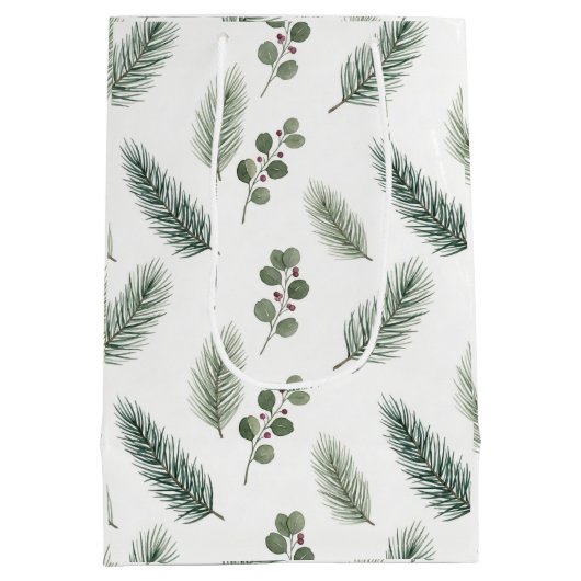 Minimal Christmas Pine Pattern, Scandi Style Medium Cadeauzakje (Achterkant)