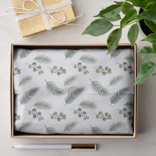 Minimal Christmas Pine Pattern, Scandi Style Tissuepapier (Geschenk)