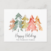 Minimal Christmas Pine Trees Waterverf Foto Feestdagenkaart (Voorkant)
