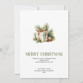 Minimal Christmas Present Holiday Card Beige Gold Feestdagenkaart (Voorkant)