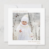 Minimal Christmas White Gold Happy Holidays Photo Feestdagenkaart (Voorkant)