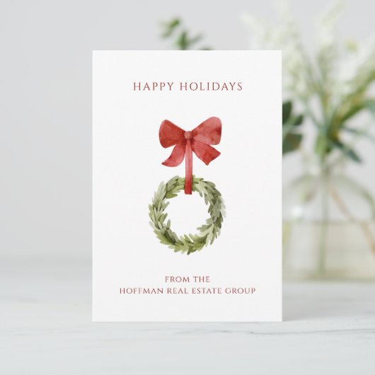 Minimal Christmas Wreath Corporate Holiday Kaart (Staand voorkant)