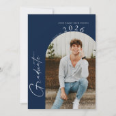 Minimal Class of Photo Dark Blue Graduation Party Kaart (Voorkant)