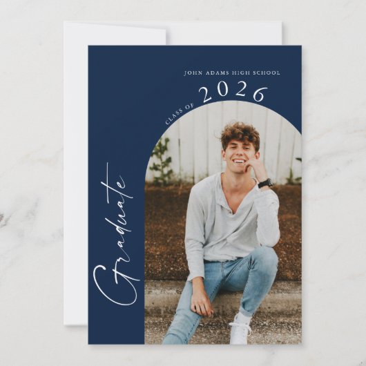 Minimal Class of Photo Dark Blue Graduation Party Kaart (Voorkant)