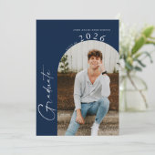 Minimal Class of Photo Dark Blue Graduation Party Kaart (Staand voorkant)