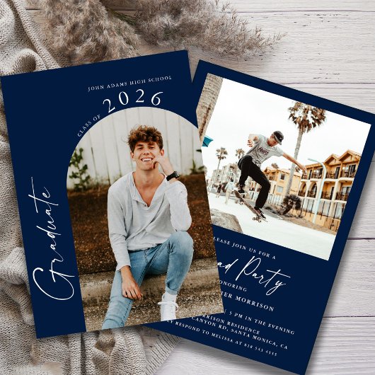Minimal Class of Photo Dark Blue Graduation Party Kaart