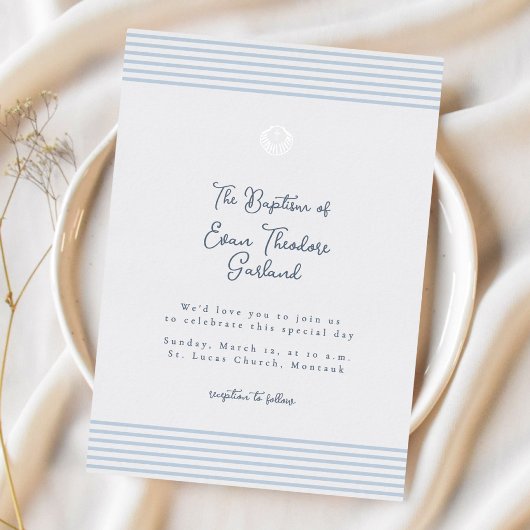 Minimal classic blue baptism Foil Invitation Folie Uitnodiging