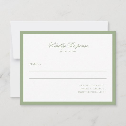 Minimal Classic Sage Green Border Script Wedding RSVP Kaartje (Voorkant)