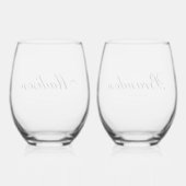Minimal Classic Script Couple Names Engagement Wijnglas Zonder Voet (Achterkant)