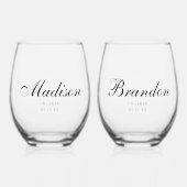 Minimal Classic Script Couple Names Engagement Wijnglas Zonder Voet (Voorkant)
