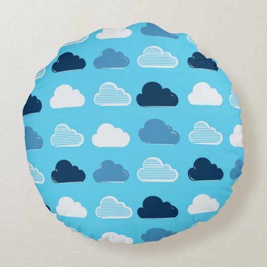 Minimal Clouds Pattern – Blue Sky Vibes Rond Kussen (Achterkant)