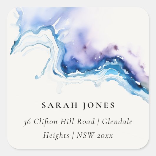 Minimal Coastal Sea Beach Watercolor Address Vierkante Sticker (Voorkant)