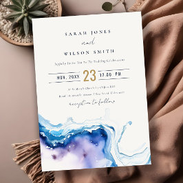 Minimal Coastal Sea Beach Watercolor Wedding Kaart