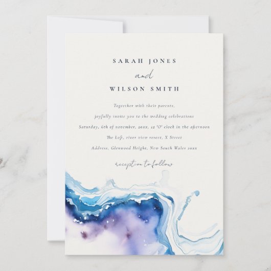Minimal Coastal Sea Beach Watercolor Wedding Kaart (Voorkant)