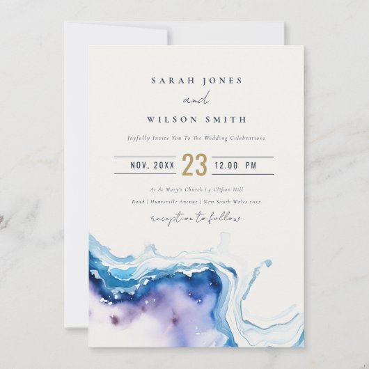 Minimal Coastal Sea Beach Watercolor Wedding Kaart (Voorkant)