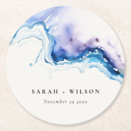 Minimal Coastal Sea Beach Watercolor Wedding Ronde Kartonnen Onderzetter