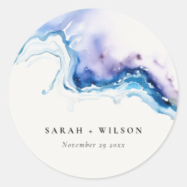 Minimal Coastal Sea Beach Watercolor Wedding Ronde Sticker