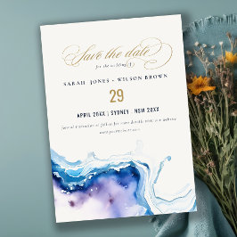 Minimal Coastal Sea Beach Watercolor Wedding Save The Date