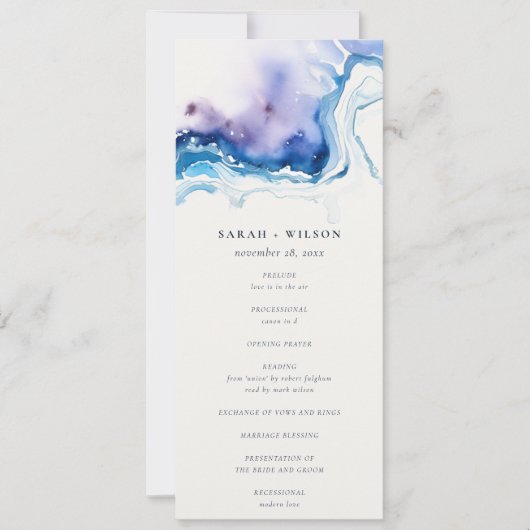 Minimal Coastal Sea Beach Wedding Program Card Kaart (Voorkant)