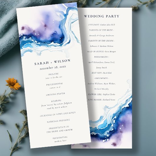 Minimal Coastal Sea Beach Wedding Program Card Kaart
