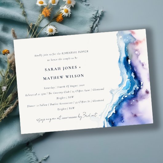 Minimal Coastal Sea Beach Wedding Rehearsal Dinner Kaart