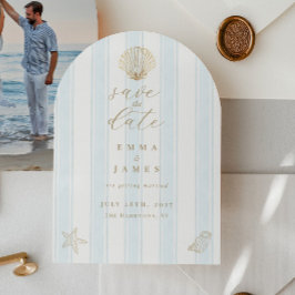 Minimal Coastal Seashell Wedding Save the Date Kaart