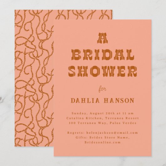 Minimal Coral Brown Western Vrijgezellenfeest Kaart (Voorkant / Achterkant)