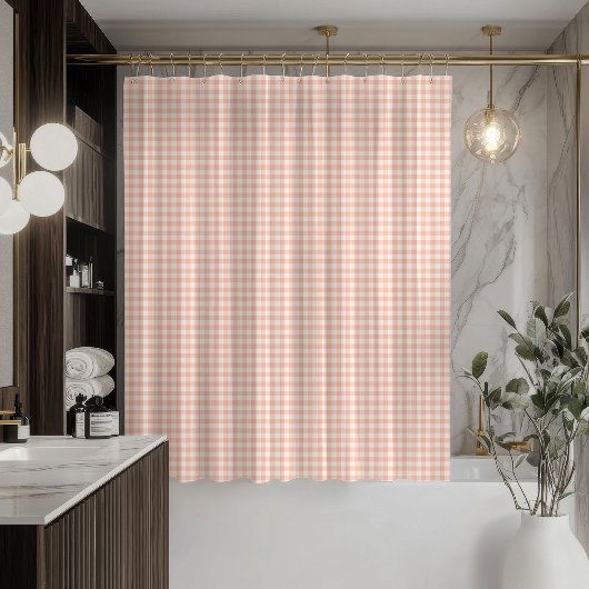 Minimal Coral Grey Plaid Curtain Stylish and Soft Douchegordijn